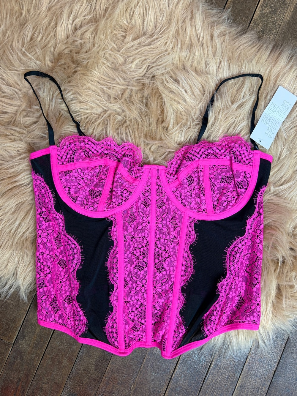 Urban Outfitters Out From Under Modern Love Corset Neon Pink Black Sz XL *NWT*